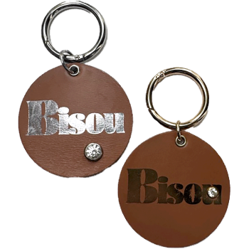 Bijou rond cuir camel « bisou » argent – anneau assorti