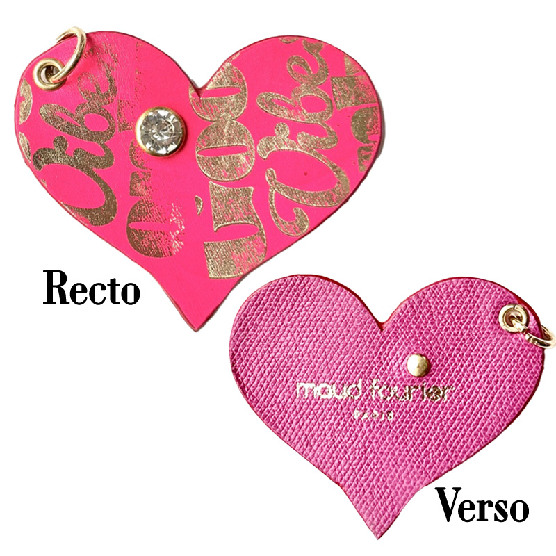 Heart Graffiti bag charm in upcycled leather, handmade in Paris