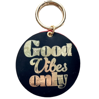Good Vibes Only bag charm upcycled leather gold hot stamped
