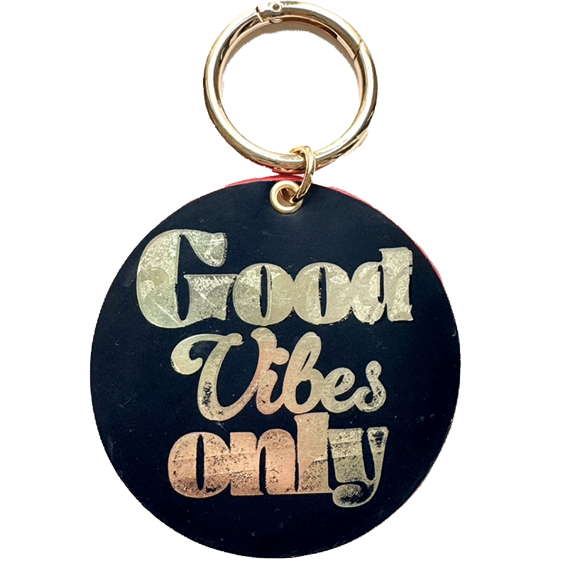 Porte-clé Good Vibes Only cuir marine marquage or