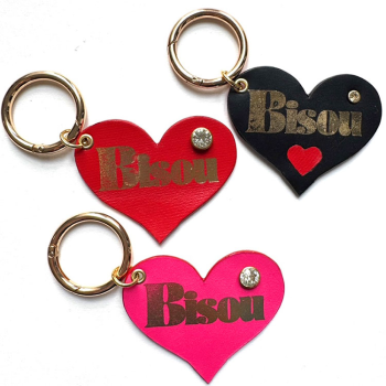 Coeur Bisou - Bijou de sac ou porte-clés en cuir upcyclé rouge