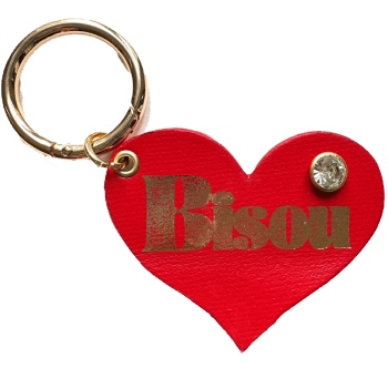Heart Bisou red leather with gold stamp and crystal rivet