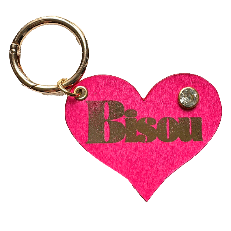 Heart Bisou pink leather with gold irregular hot-stamp