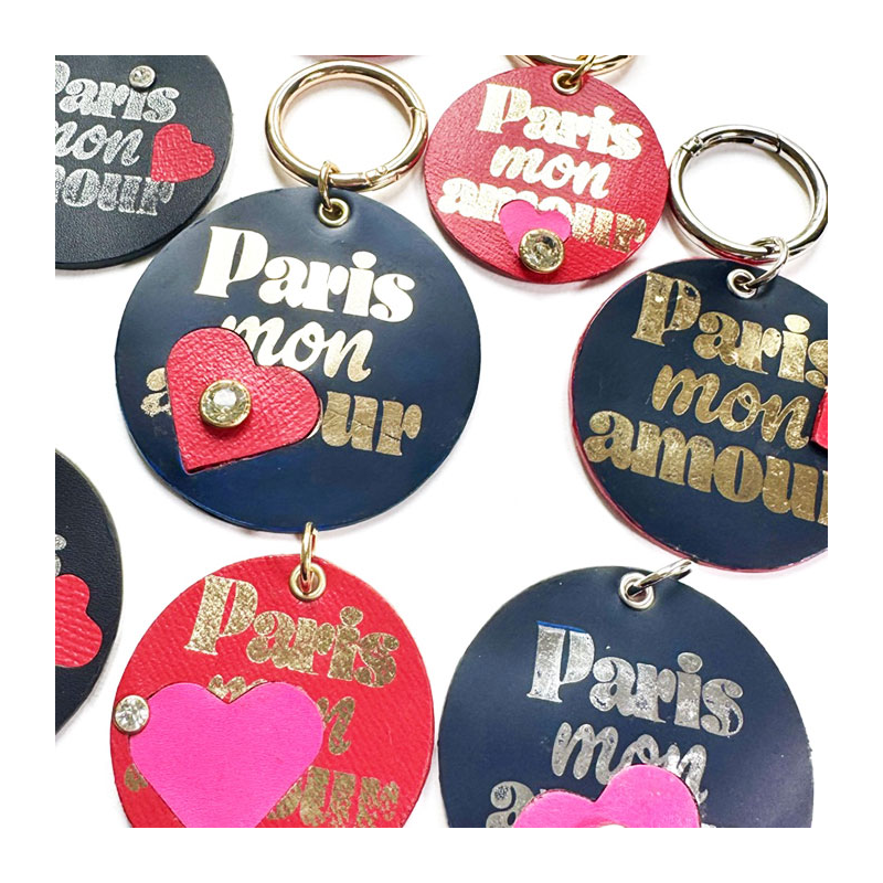 porte clé paris mon amour cuir or et argent