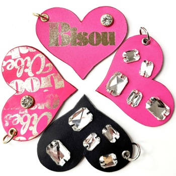 Heart Graffiti pink leather with gold graffiti-style stamping