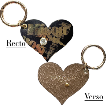 Detail of irregular gold hot-stamp on upcycled leather