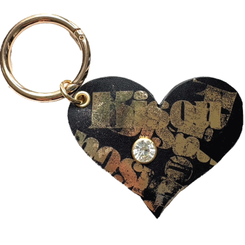 Heart Graffiti bag charm in upcycled leather handmade in Paris