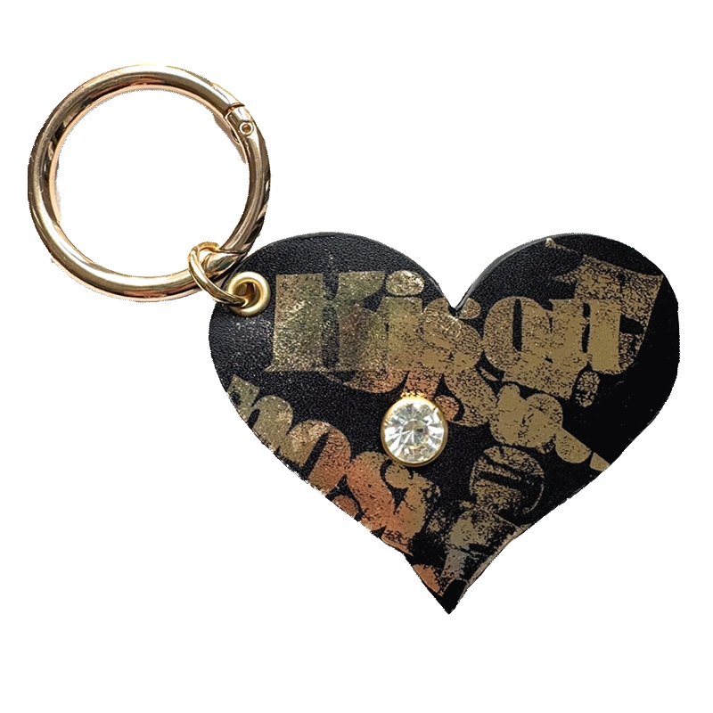 Heart Graffiti bag charm in upcycled leather handmade in Paris