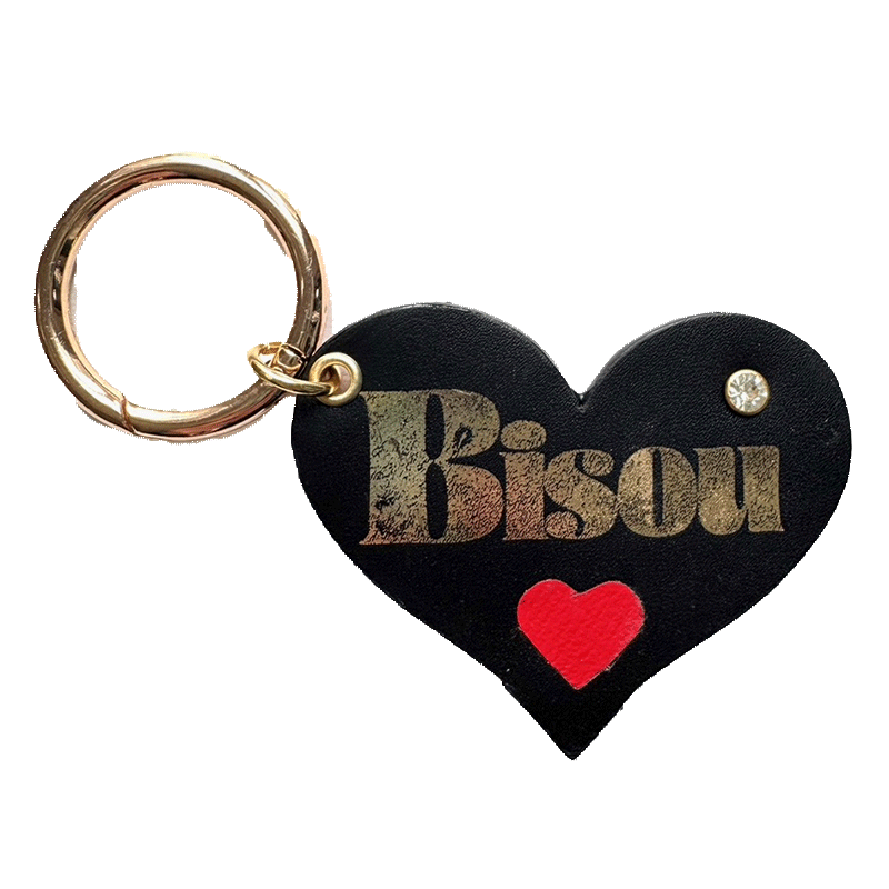 Cœur Bisou cuir noir avec marquage doré irrégulier