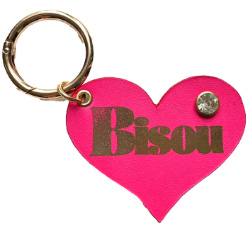 Cœur Bisou cuir rose avec marquage doré et rivet strass