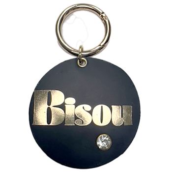 Keyring navy upcycled leather "Bisou" gold hot stamped