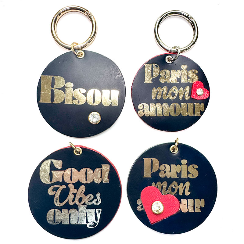 porte clés paris mon amour cuir argent teinture tranche