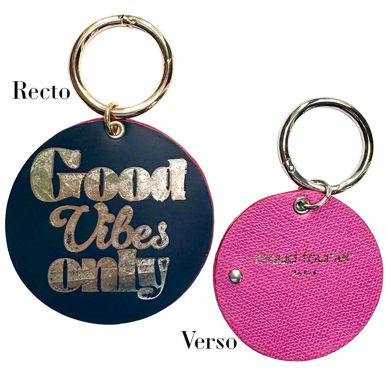 Good Vibes Only bag charm upcycled leather