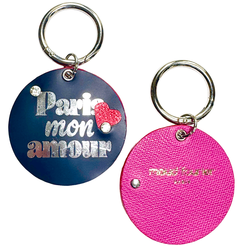 porte clé paris mon amour cuir argent verso cuir rose
