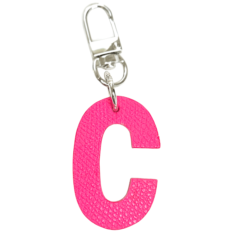 Two-tone leather letter bag charm, handmade, fuchsia/red