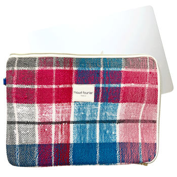 Protection ordinateur 13", tissu recyclé, doublure coton anneau cuir