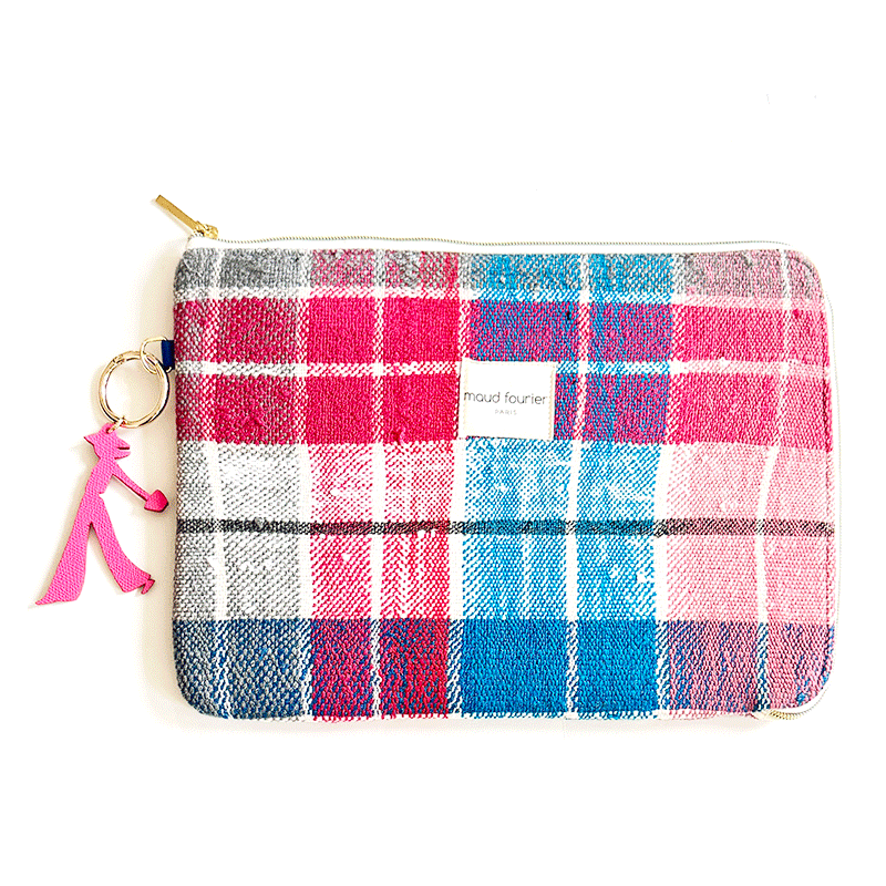 Protection ordinateur 13", tissu recyclé, doublure coton avec gri-gri cuir