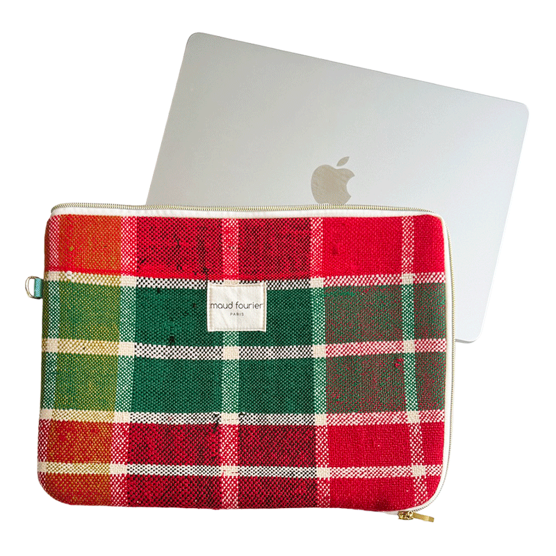 13'' laptop sleeve recycled red fabric maud fourier paris