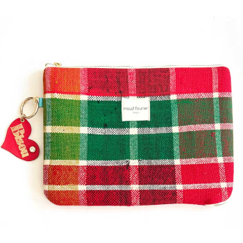 13'' laptop sleeve green and red recycled fabric maud fourier paris