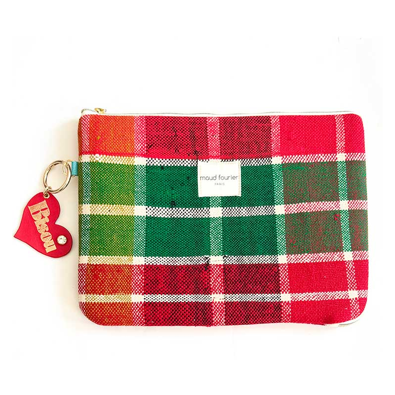 13'' laptop sleeve green and red recycled fabric maud fourier paris