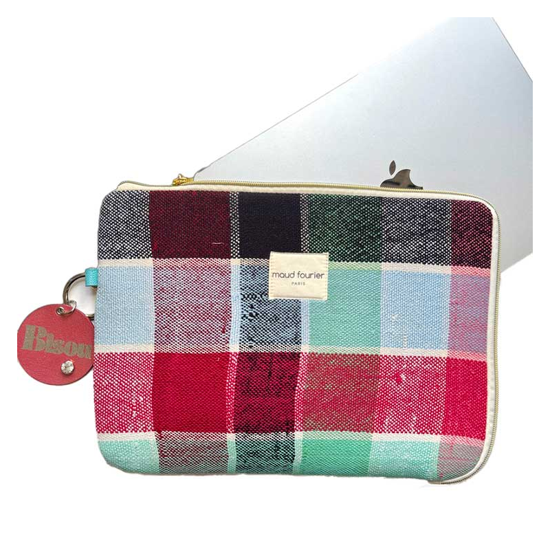 13'' laptop sleeve recycled fabric maud fourier paris handmade