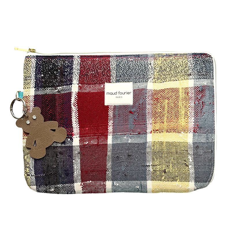 Artisan laptop sleeve, unique pattern, Made in France with bag charm