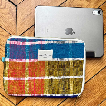 yellow Handmade iPad 9.7–11" sleeves, upcycled Berber fabric, made in france