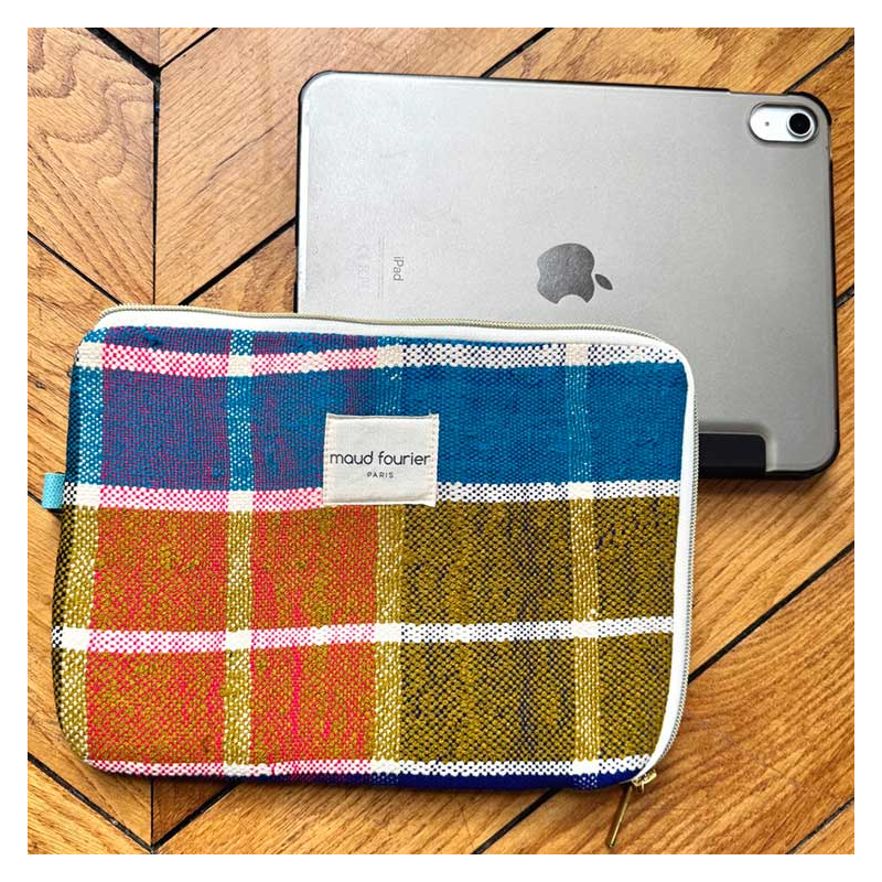 yellow Handmade iPad 9.7–11" sleeves, upcycled Berber fabric, made in france