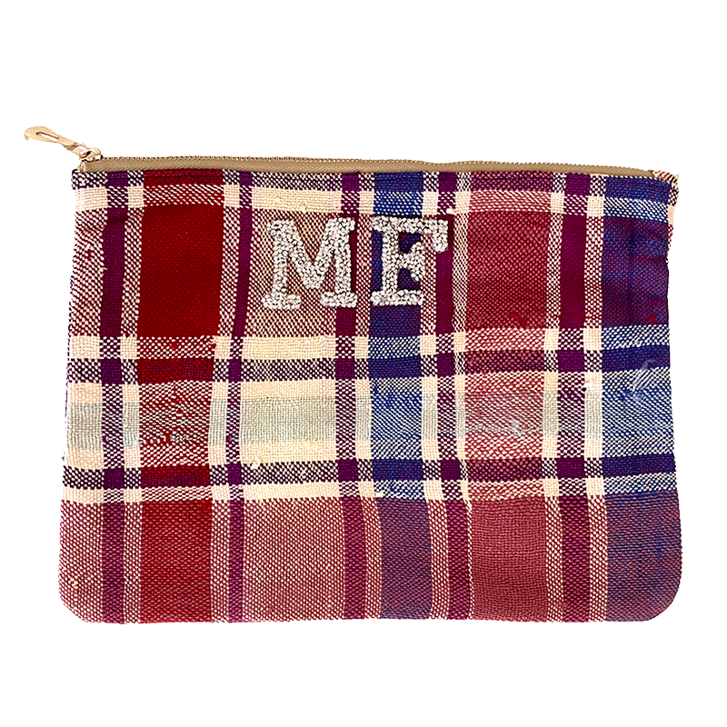 trousses maquillage en tissu upcyclé avec vos initiales strass, made in france