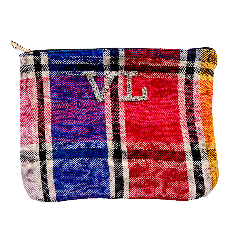 trousses à maquillage en tissu upcyclé à personnaliser avec vos initiales en strass