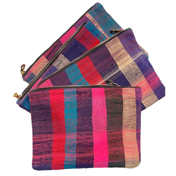 Trousse à maquillage artisanale en tissu upcyclé personnalisable avec initiales strass