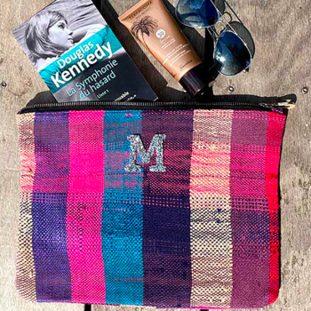 trousse à maquillage en tissu recyclé, initiales strass, maud fourier