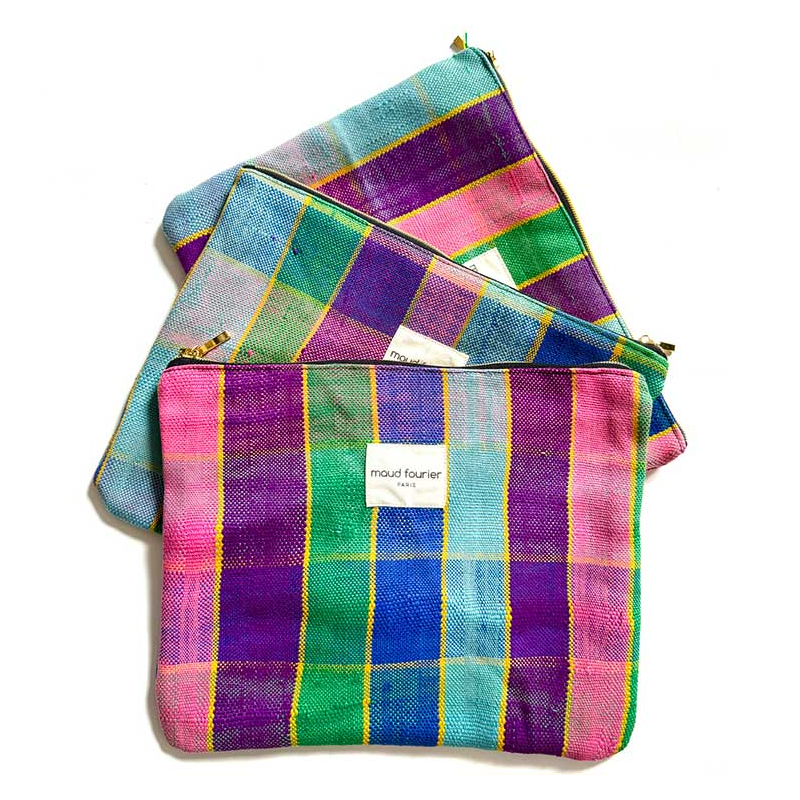 Trousse de maquillage artisanale multicolore en tissu upcyclé – Made in France