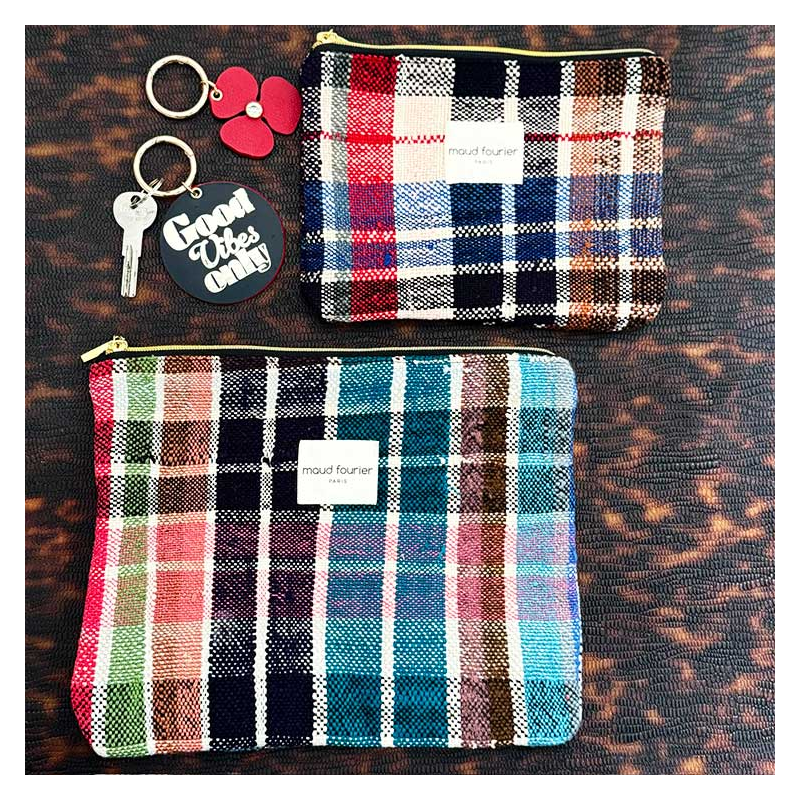 Handmade makeup pouch in upcycled fabric