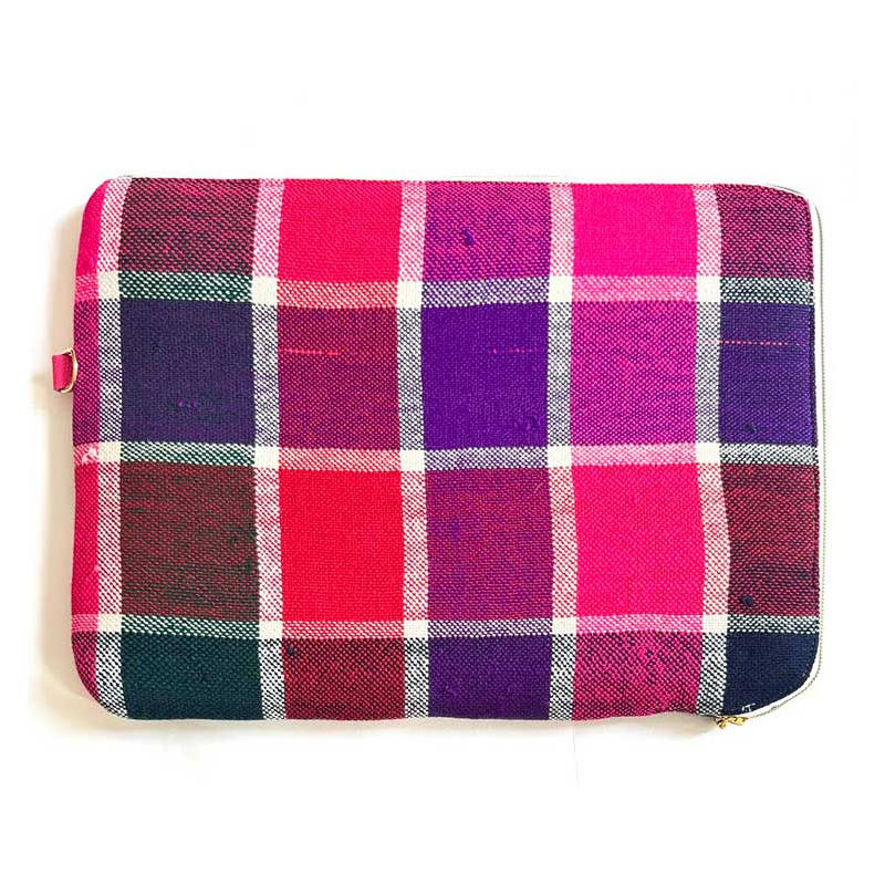 housse ordinateur 13", tissu recyclé, doublure coton anneau cuir