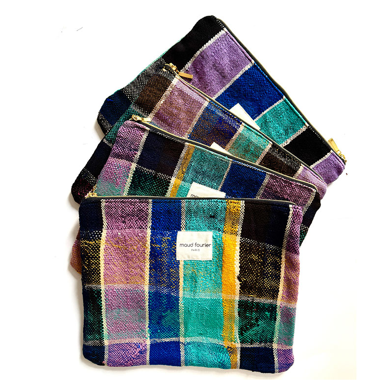 Handcrafted makeup pouches in upcycled fabric, made in France