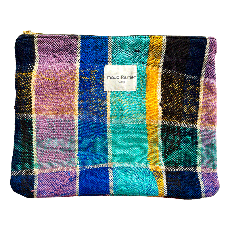 Handcrafted makeup pouch in upcycled fabric, made in France, unique piece