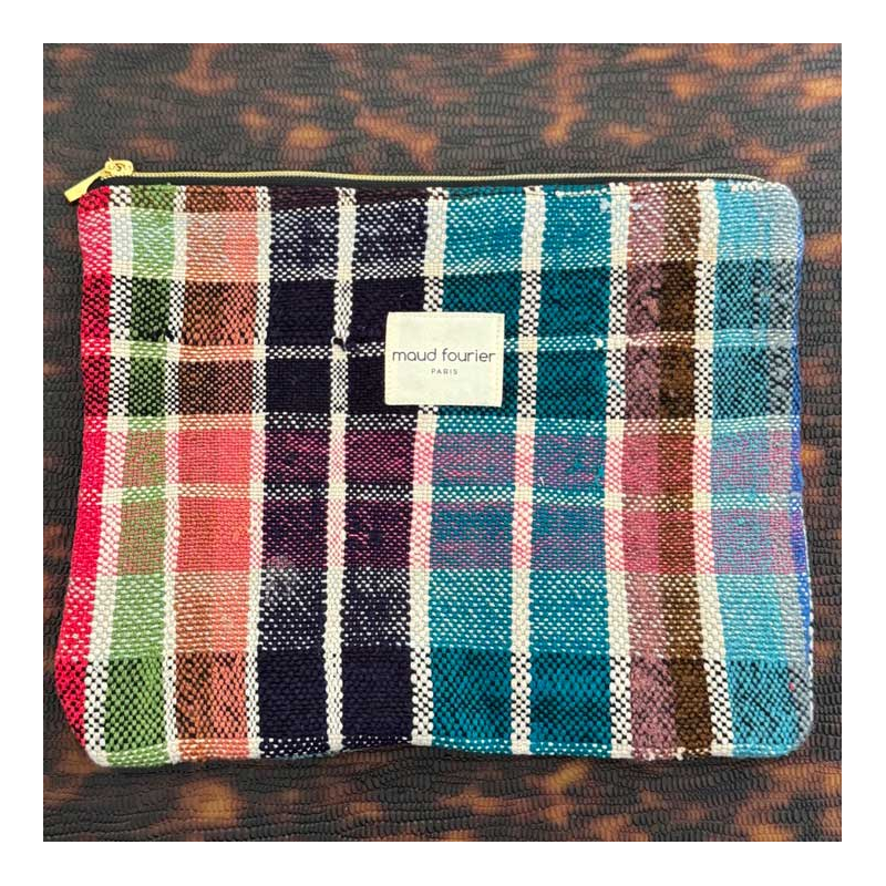 Trousse maquillage artisanale en tissu upcyclé, pièce unique, multicolore