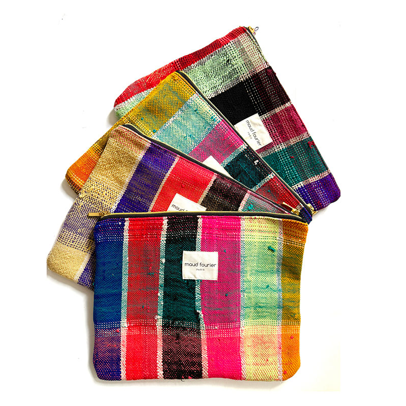 handmade makeup pouch in upcycled fabric, unique, multicolor