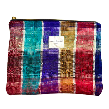 Handcrafted makeup pouch in upcycled fabric multicolor