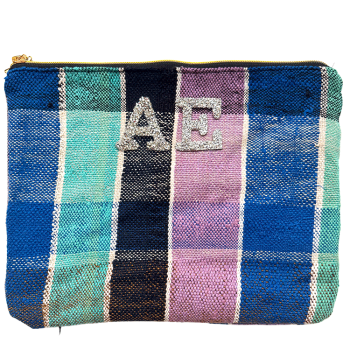 trousse bleue personnalisable en tissu upcyclé