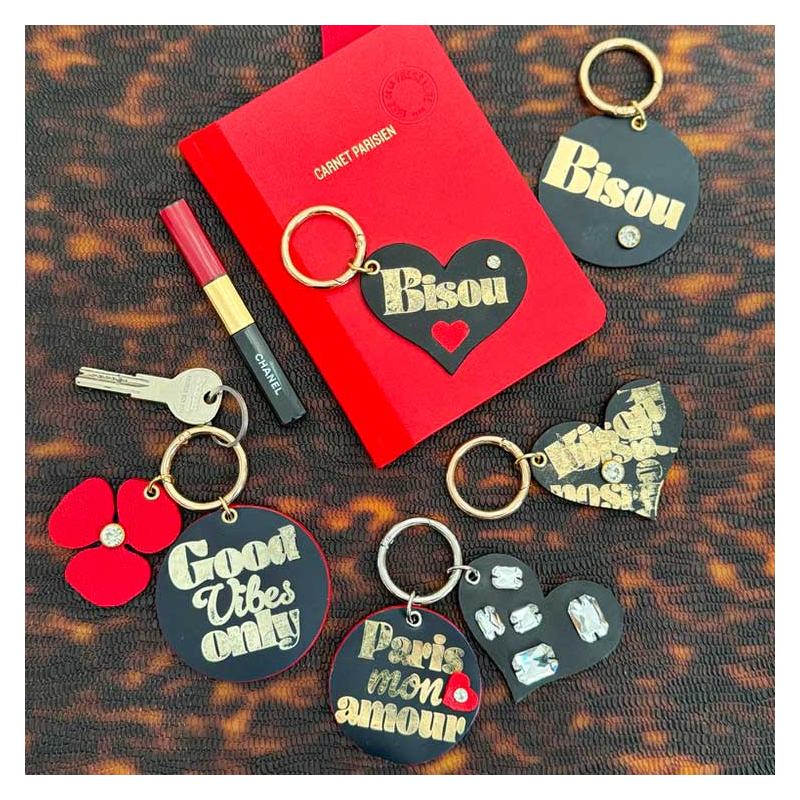 Porte-clé Good Vibes Only cuir marine marquage or