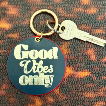 Porte-clé Good Vibes Only cuir marine marquage or
