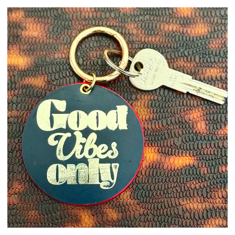 Porte-clé Good Vibes Only cuir marine marquage or