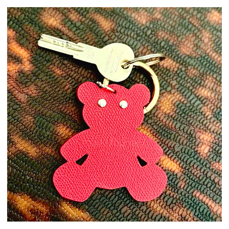porte clés nounours Strass en cuir upcyclé, yeux rivets strass, fait main à Paris