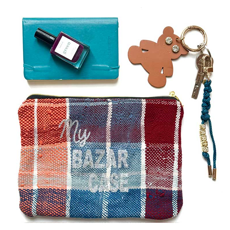 Handcrafted makeup pouch in upcycled fabric