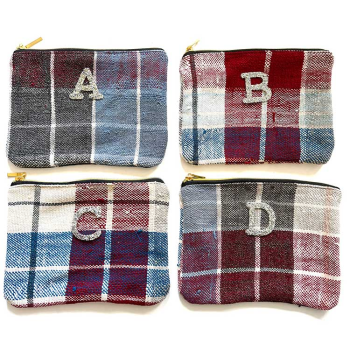 Makeup pouch in upcycled fabric