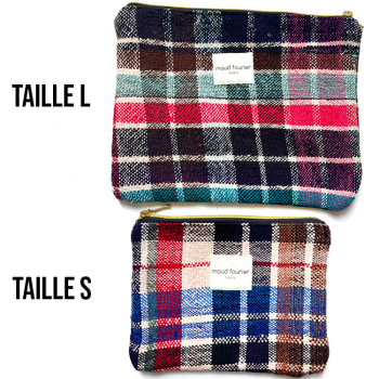 Multicolour check detail on upcycled Berber blanket pouch