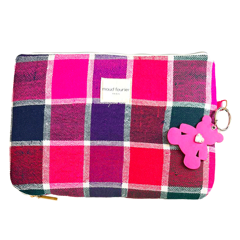 Protection ordinateur 13", tissu recyclé, doublure coton anneau cuir