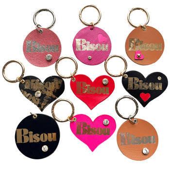 Keyrings upcycled leather "Bisou" gold hot stamped